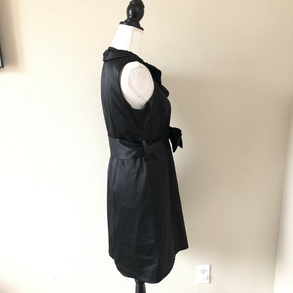 ELIZA J Black Satin Bow Belted Ruffle Sheath Dress 6 - Picture 4 of 7
